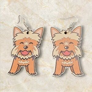 Wooden Dog Dangle Earrings
